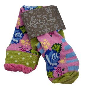 Matilda Jane Spring In Your Step Socks Floral Stripes Girls Medium Cotton Blend
